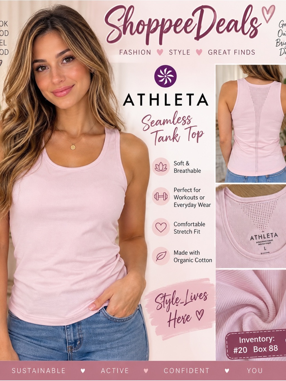 Athleta Pink Seamless Ribbed Tank Top Size Large Organic Cotton Stretch
